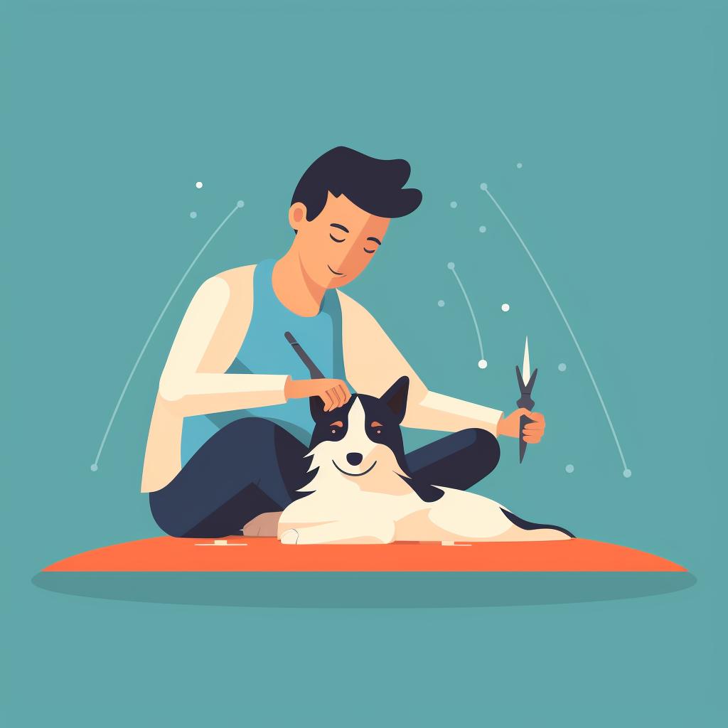Acupuncturist inserting needles into a dog's body